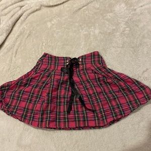 shein pink plaid skater skirt